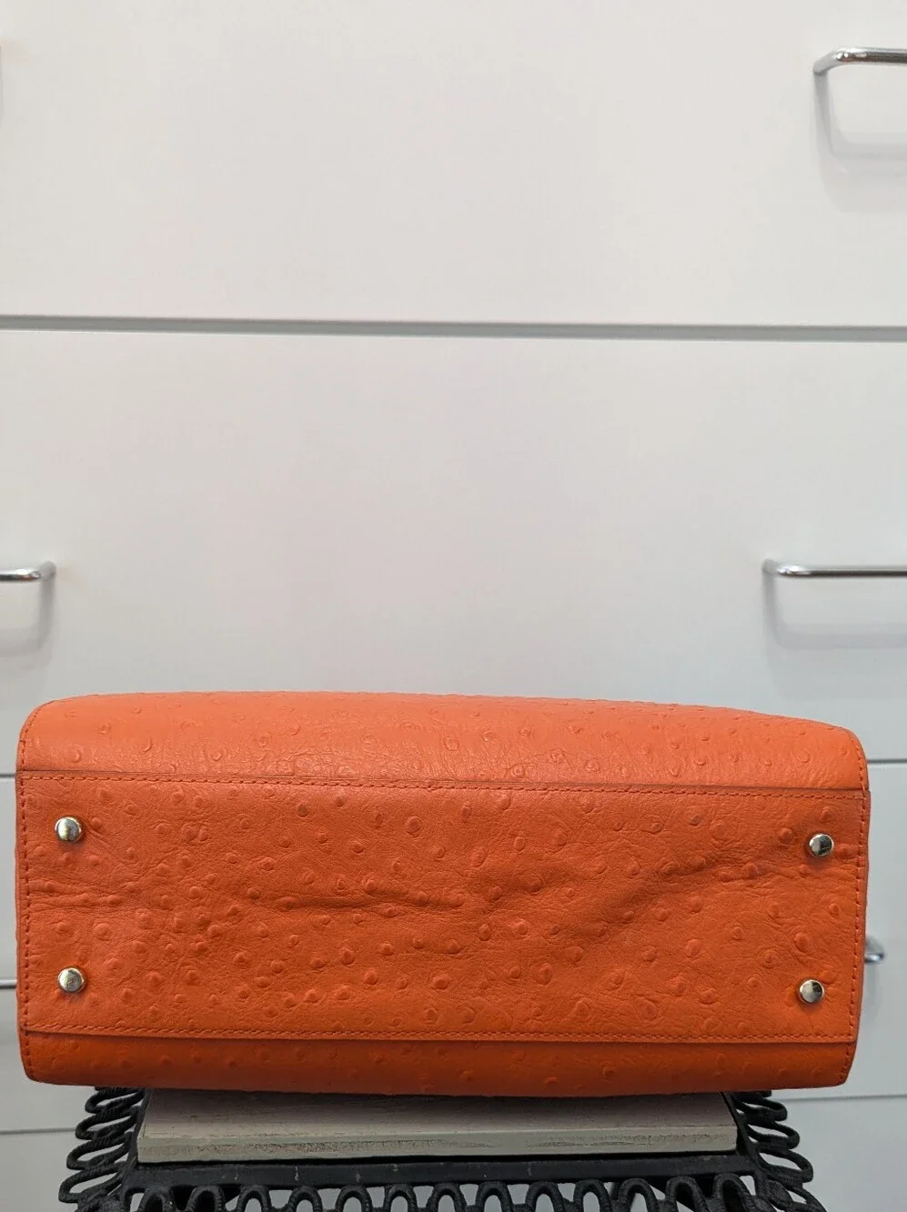 Kate Spade Structured Ostrich Orange Satchel Handbag